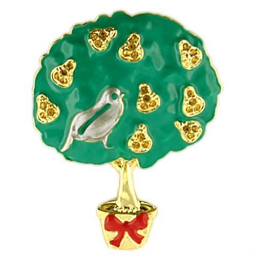 JCE834 Gold+Rhodium White Metal Brooches with Top Grade Crystal in Topaz