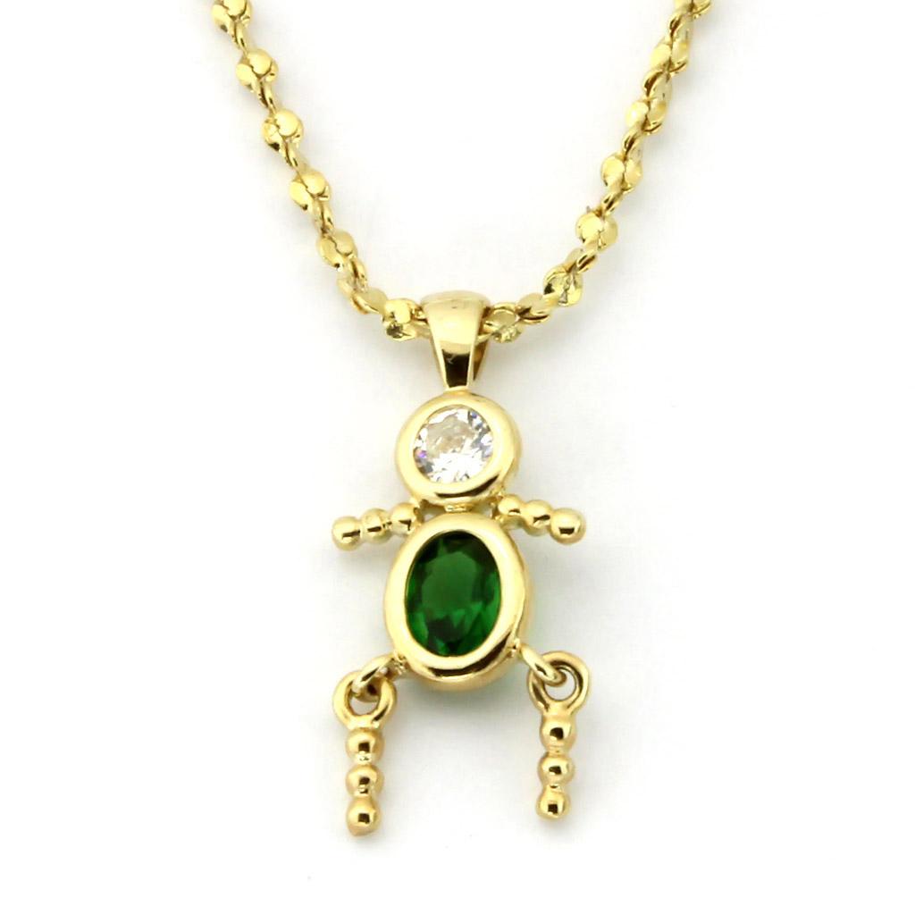 JCEA1358 Gold Brass Chain Pendant with AAA Grade CZ in Emerald