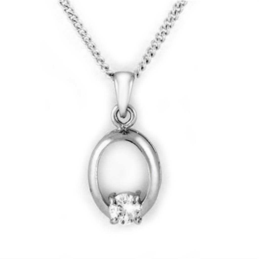 JCEA1360 Rhodium Brass Chain Pendant with AAA Grade CZ in Clear