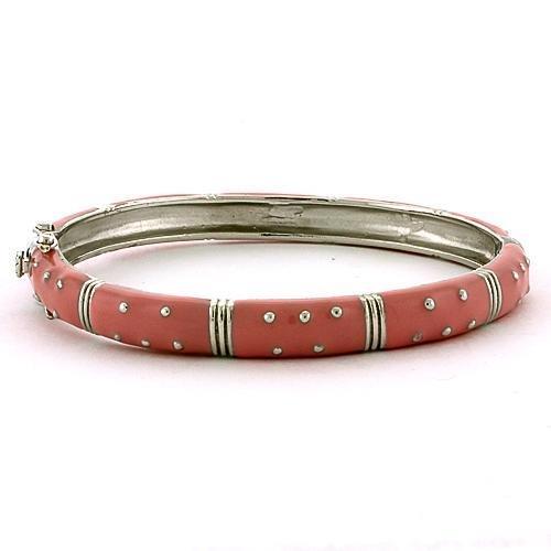 JCEAS811 Rhodium 925 Sterling Silver Bangle with Epoxy in Rose