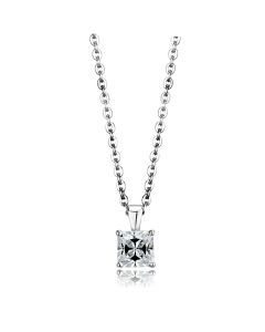 JCES893 Rhodium 925 Sterling Silver Chain Pendant with AAA Grade CZ  in Clear