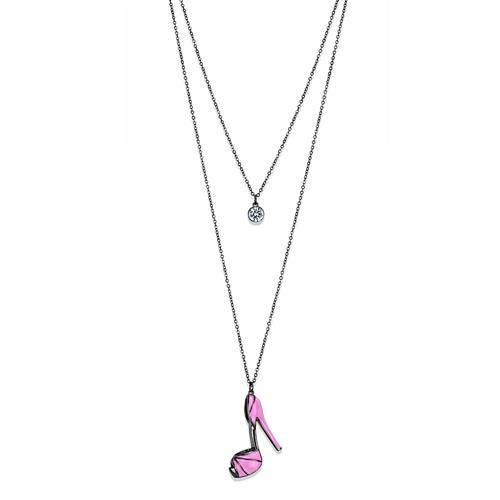 JCE2703 IP Light Black (IP Gun) Stainless Steel Chain Pendant with Top Grade Crystal in Clear
