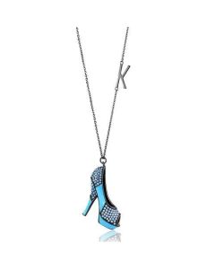 JCE2704 IP Light Black (IP Gun) Stainless Steel Chain Pendant with Top Grade Crystal in Aquamarine