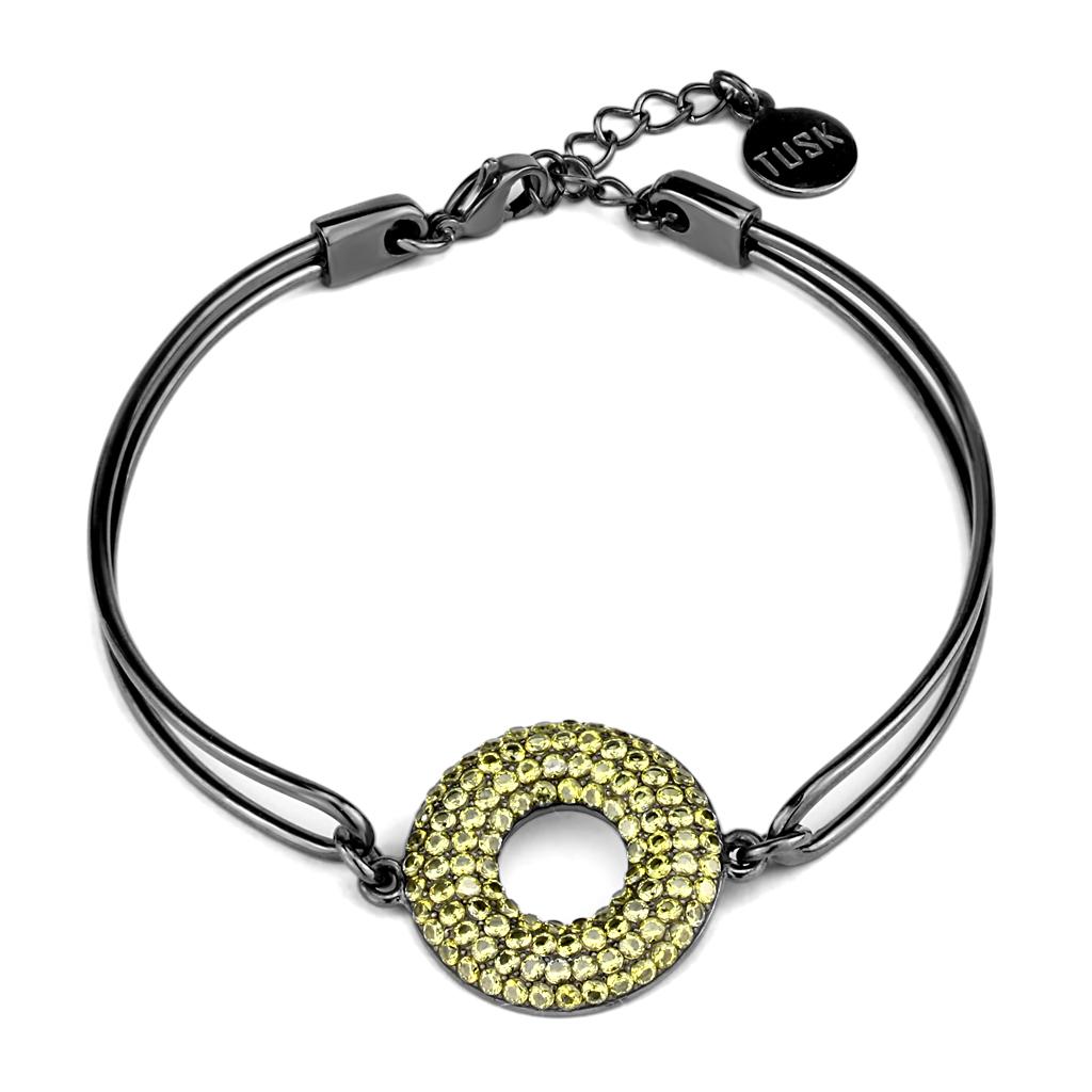 JCE2824 IP Light Black (IP Gun) Stainless Steel Bangle with AAA Grade CZ in Topaz