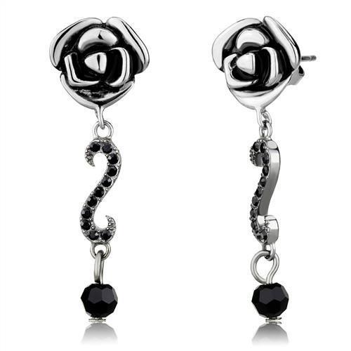 JCE2951 High polished (no plating) Stainless Steel Earrings with Top Grade Crystal  in Jet