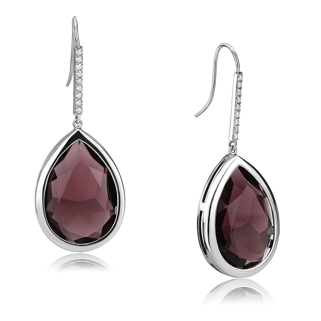 JCE3647 High polished (no plating) Stainless Steel Earrings with Top Grade Crystal in Amethyst