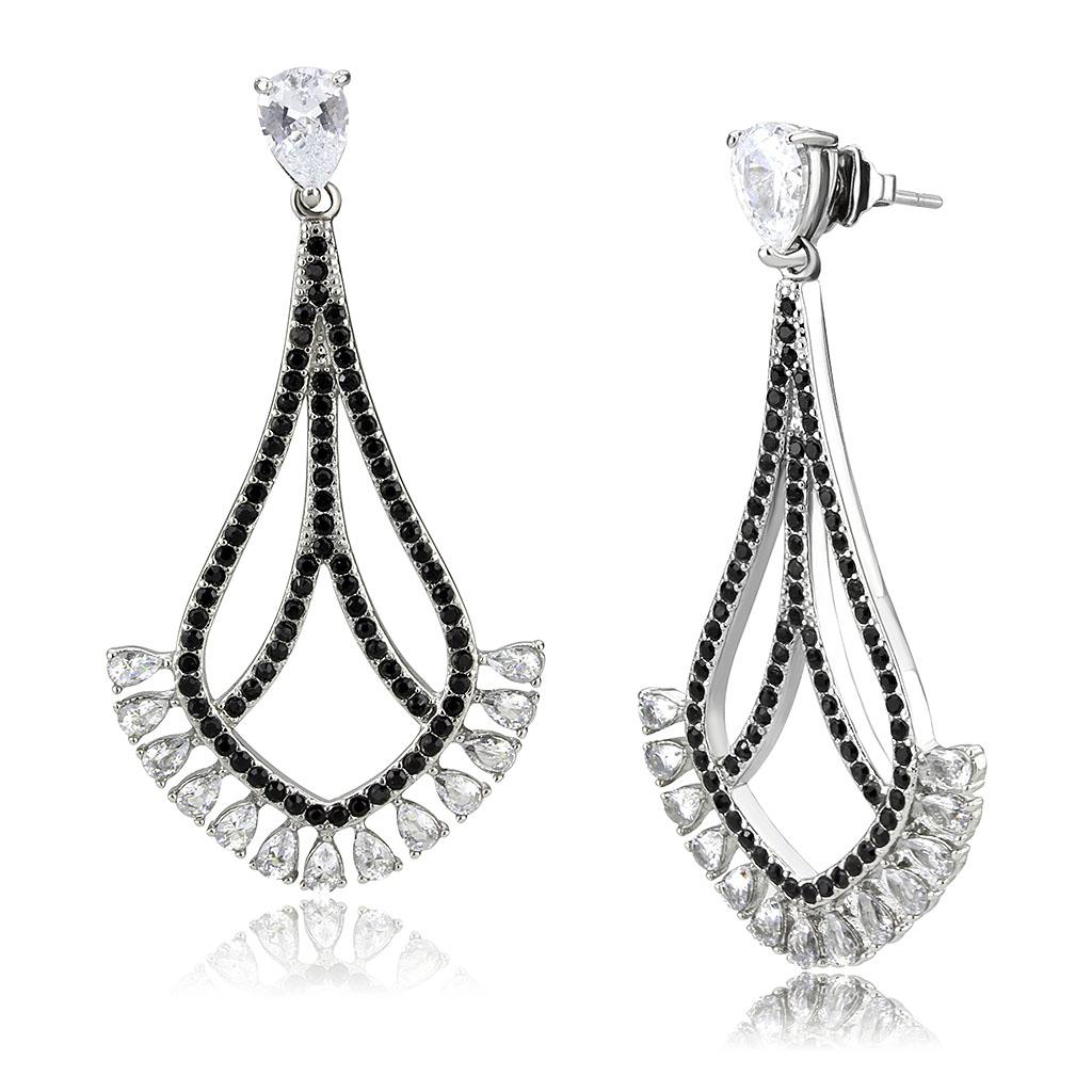 JCE3664 High polished (no plating) Stainless Steel Earrings with AAA Grade CZ in Clear