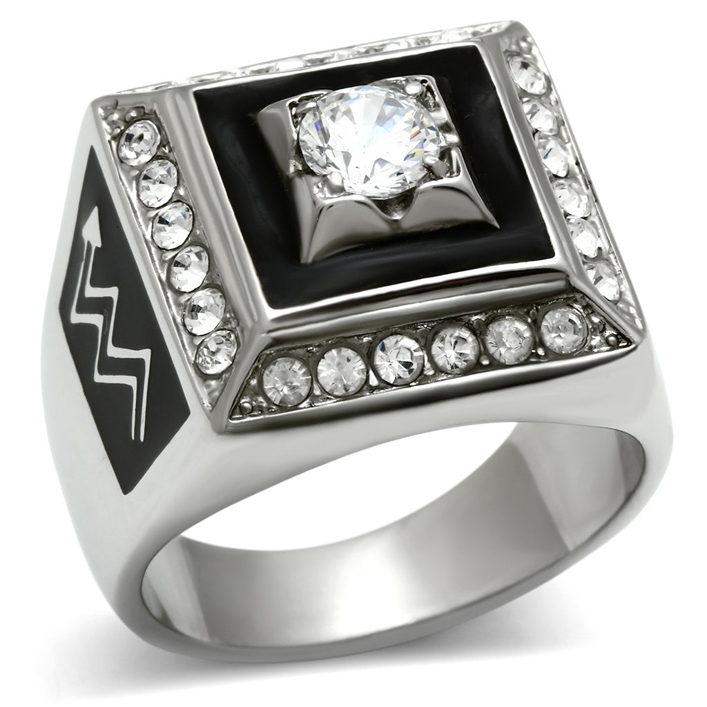 JCE493 High polished (no plating) Stainless Steel Ring with AAA Grade CZ in Clear