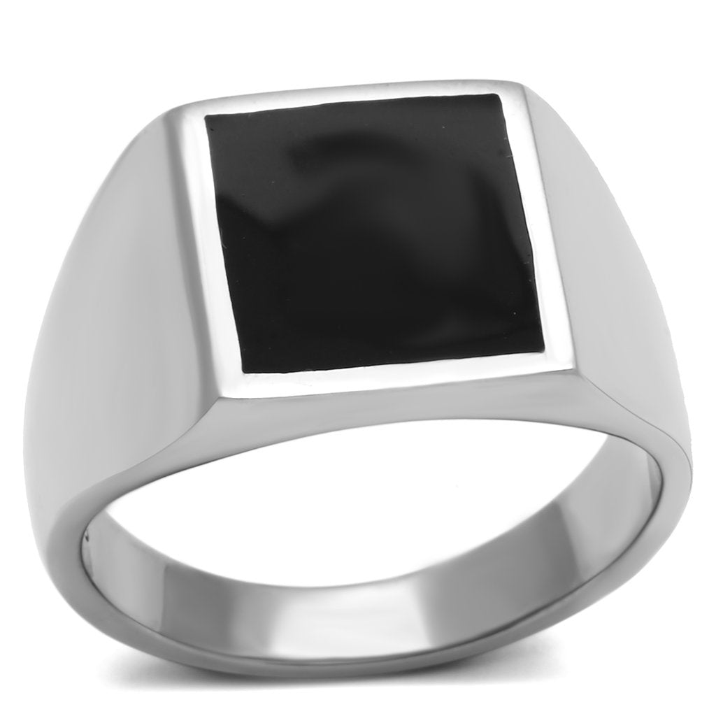 JCE594 High polished (no plating) Stainless Steel Ring with Epoxy in Jet