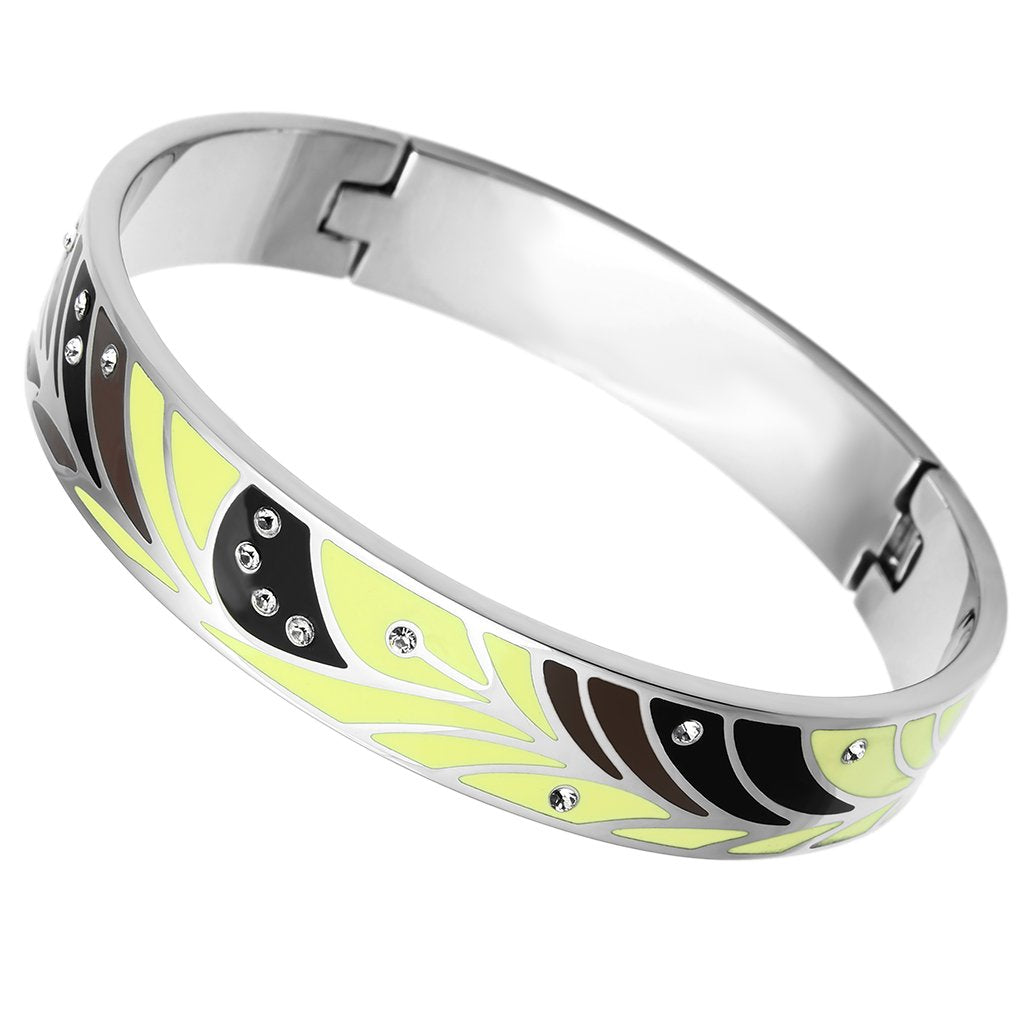JCE780 High polished (no plating) Stainless Steel Bangle with Top Grade Crystal in Clear
