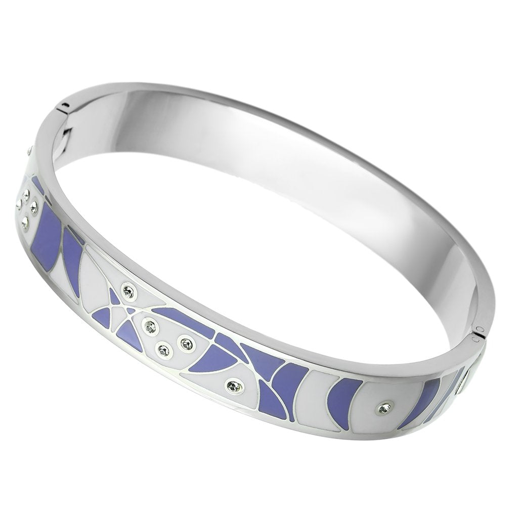 JCE781 High polished (no plating) Stainless Steel Bangle with Top Grade Crystal in Clear