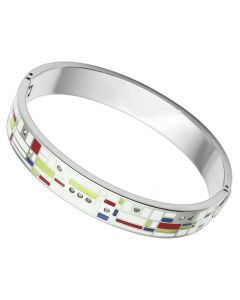JCE782 High polished (no plating) Stainless Steel Bangle with Top Grade Crystal in Clear