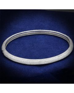 JCE328 Rhodium 925 Sterling Silver Bangle with AAA Grade CZ in Clear