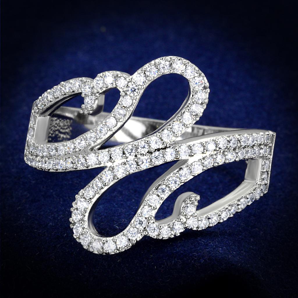 JCE383 Rhodium 925 Sterling Silver Ring with AAA Grade CZ in Clear