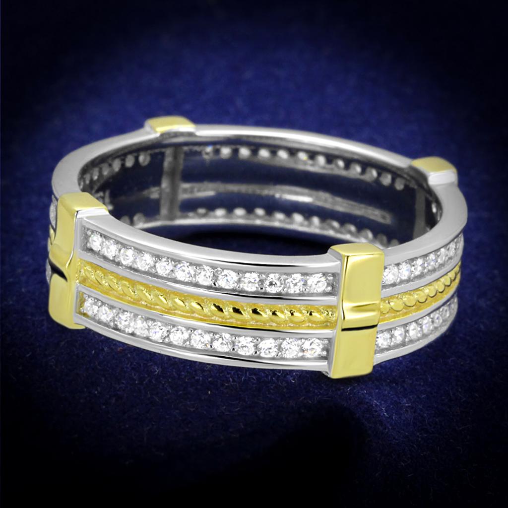 JCE384 Reverse Two-Tone 925 Sterling Silver Ring with AAA Grade CZ in Clear