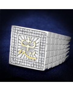JCE389 Gold+Rhodium 925 Sterling Silver Ring with AAA Grade CZ  in Clear