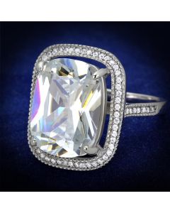 JCE391 Rhodium 925 Sterling Silver Ring with AAA Grade CZ in Clear