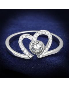 JCE422 Rhodium 925 Sterling Silver Ring with AAA Grade CZ  in Clear