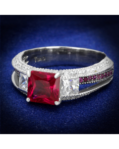 JCE545 Rhodium + Ruthenium 925 Sterling Silver Ring with AAA Grade CZ  in Ruby