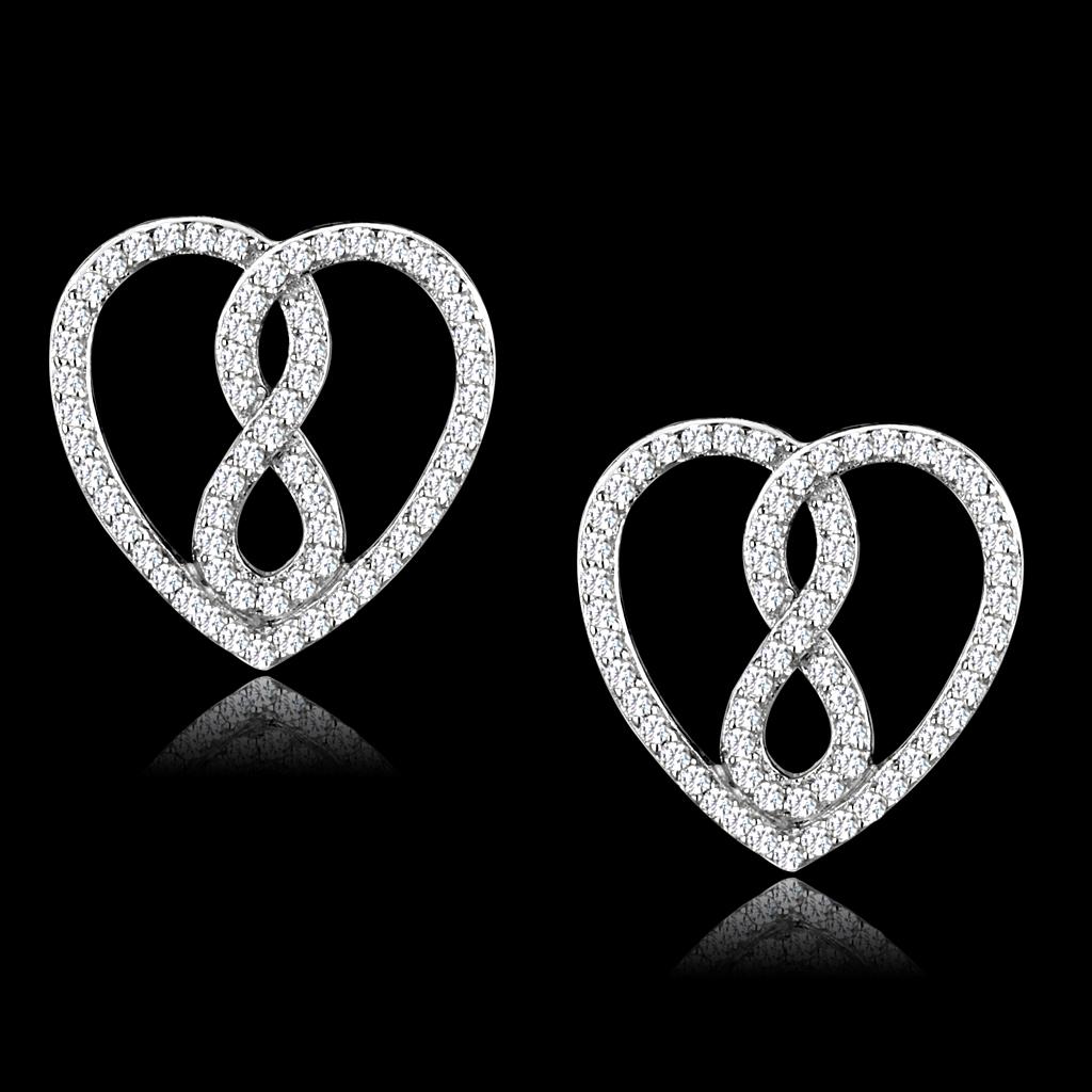 JCE549 Rhodium 925 Sterling Silver Earrings with AAA Grade CZ  in Clear