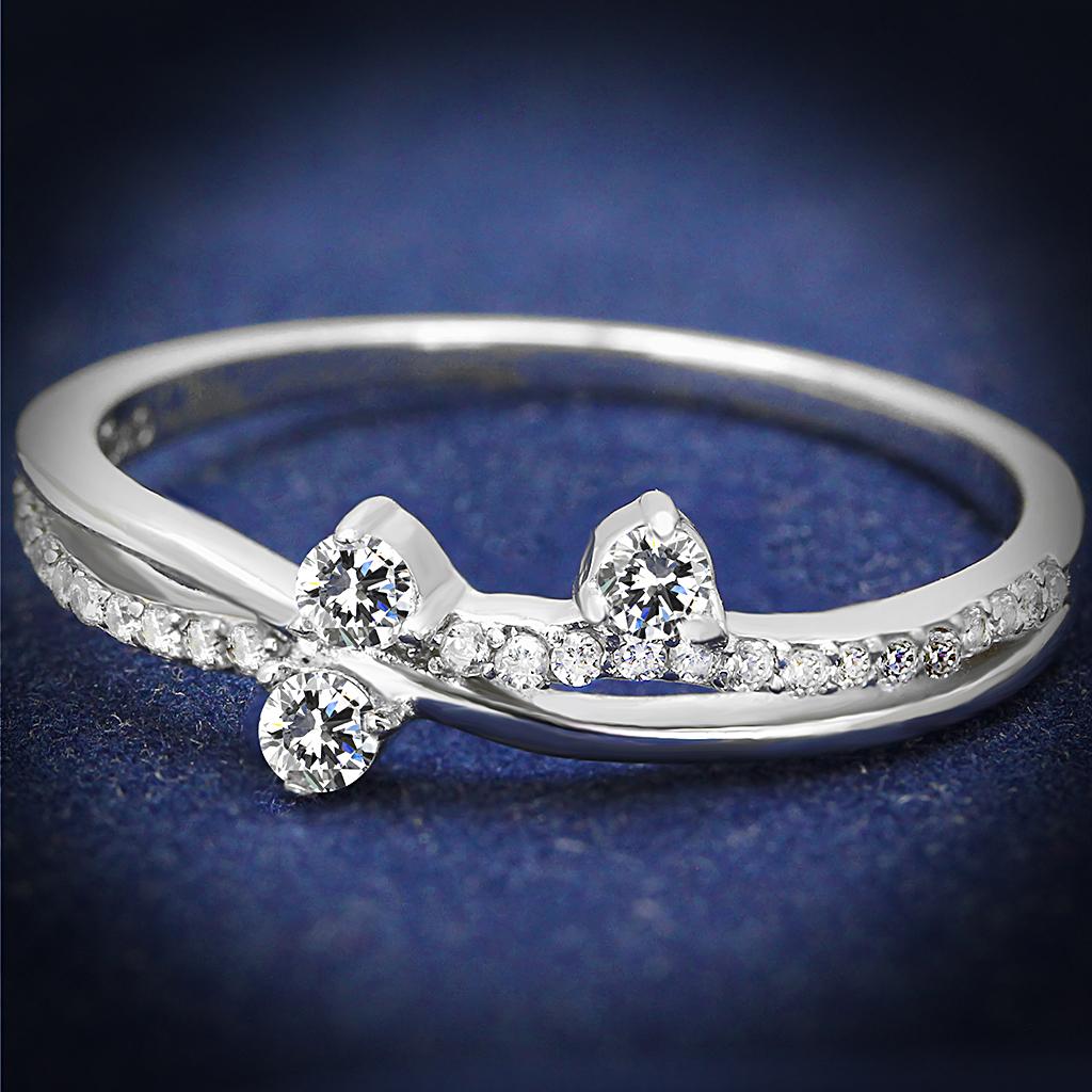JCE581 Rhodium 925 Sterling Silver Ring with AAA Grade CZ  in Clear